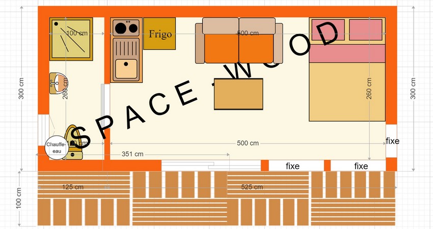 Plan studio bungalow 6.50 x 3.00 m (B6502)