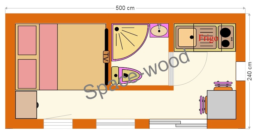 Plan studios bungalows 5.00 x 2.40 m (B5001)