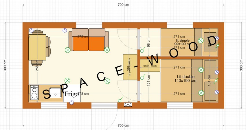 Plan studio bungalow 7.00 x 3.00 m (B7002)