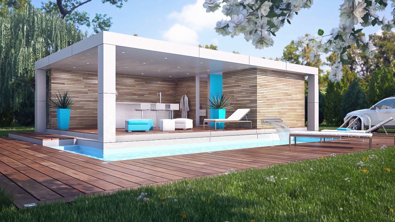 Pool house en bois Sofia 7B - En version pool studio de 15 m² à 40 m² et sur mesure